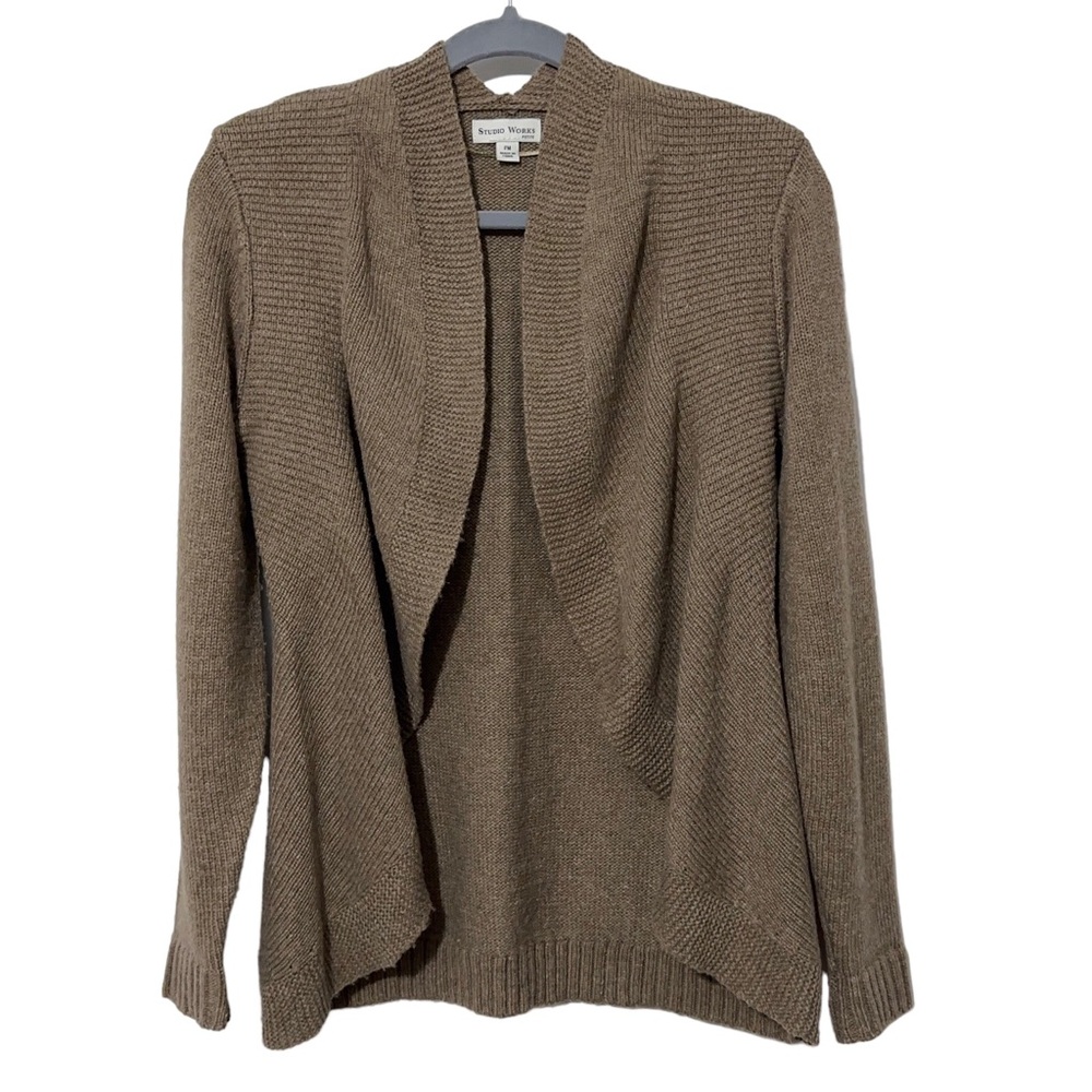 Studio Works Petite Wool Open Front Cardigan Sweater Womens Size PM